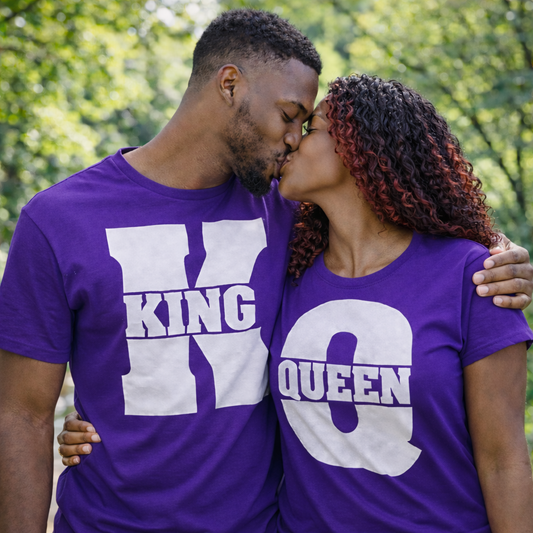 King Queen Matching Couples Shirts | Purple | Romantic Unisex Gifts for Valentines Weddings Anniversaries