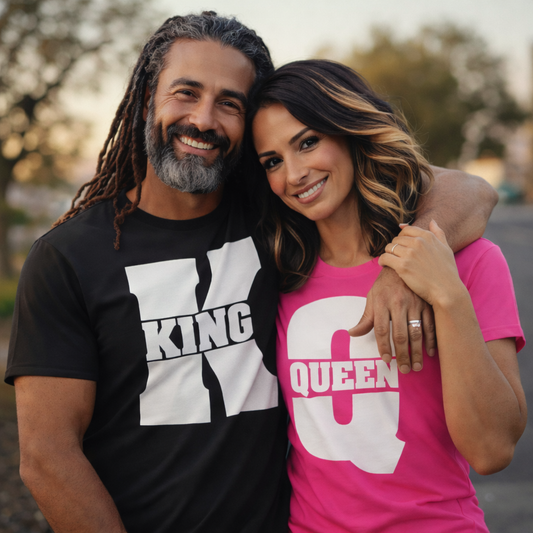 King Queen Matching Couples Shirts Romantic Unisex Gifts for Valentines Weddings Anniversaries