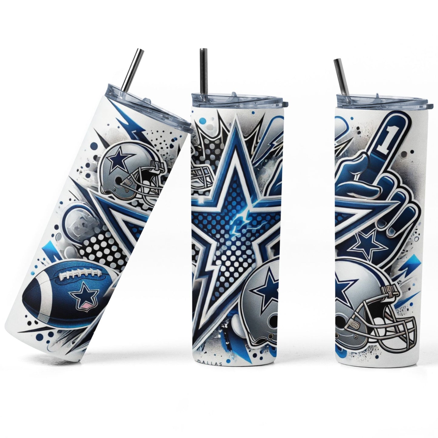 20 oz Cowboys Football Skinny Tumbler with Straw