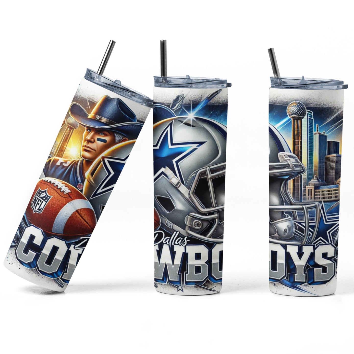 20 oz Cowboys Football Skinny Tumbler with Straw