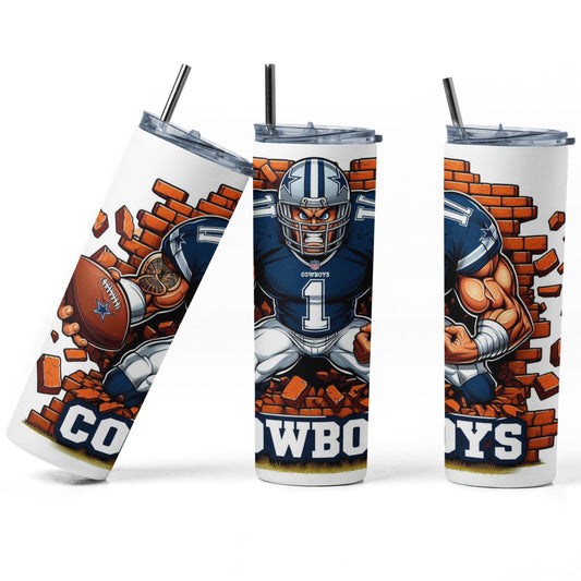 20 oz Cowboys Football Skinny Tumbler with Straw