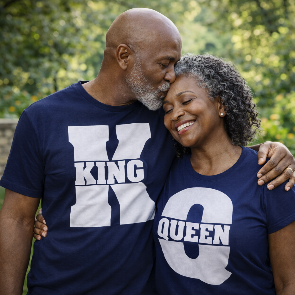 King Queen Matching Couples Shirts | Navy Blue | Romantic Unisex Gifts for Valentines Weddings Anniversaries