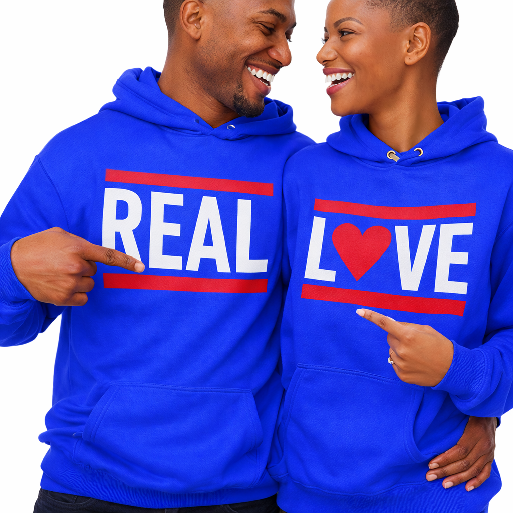 Real Love Couples Hoodies | Royal Blue | Matching Valentines Day, Wedding & Anniversary Hoodies