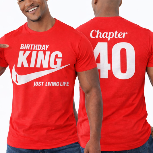 Birthday King T-Shirt for Men | Red | Personalized with your Age on the Back
