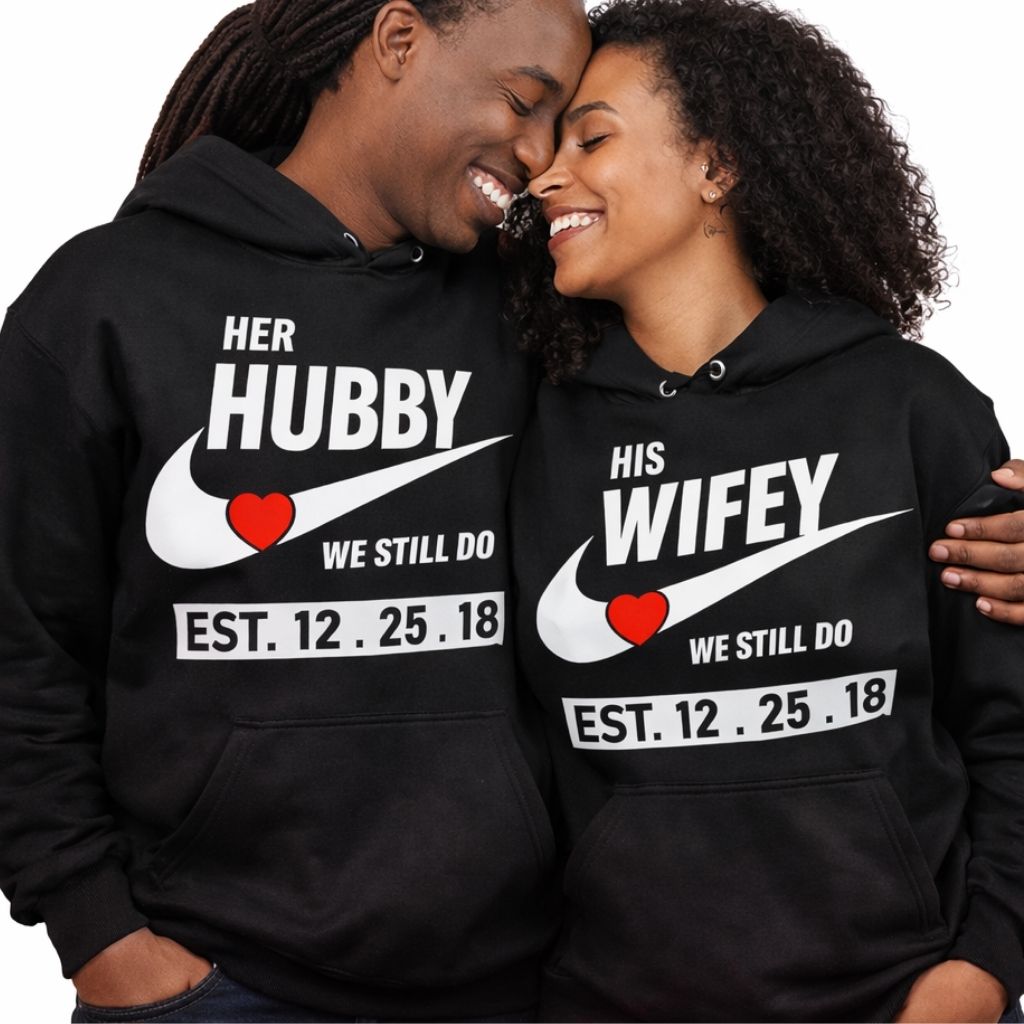 Husband and Wife Couples Hoodies | Black | Matching Valentines Day, Wedding & Anniversary Hoodies