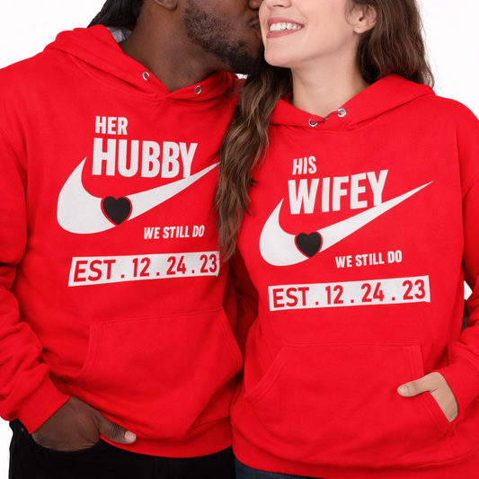 Husband and Wife Couples Hoodies | Red | Matching Valentines Day, Wedding & Anniversary Hoodies