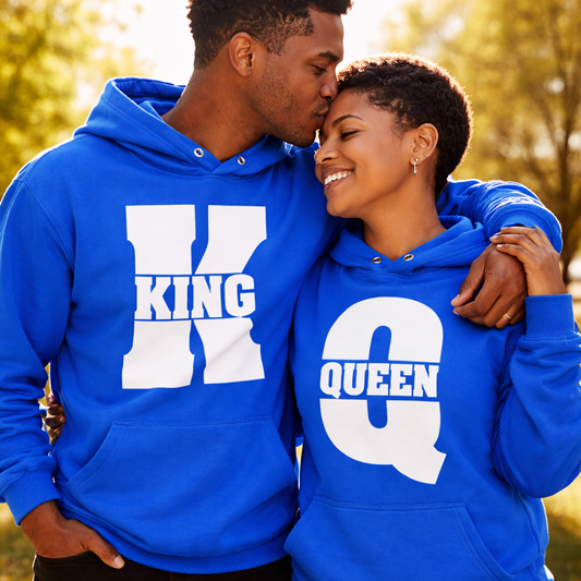 King and Queen Couples Hoodies | Royal Blue | Matching Valentines Day, Wedding & Anniversary Hoodies