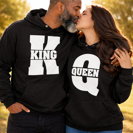 King and Queen Couples Hoodies | Black | Matching Valentines Day, Wedding & Anniversary Hoodies