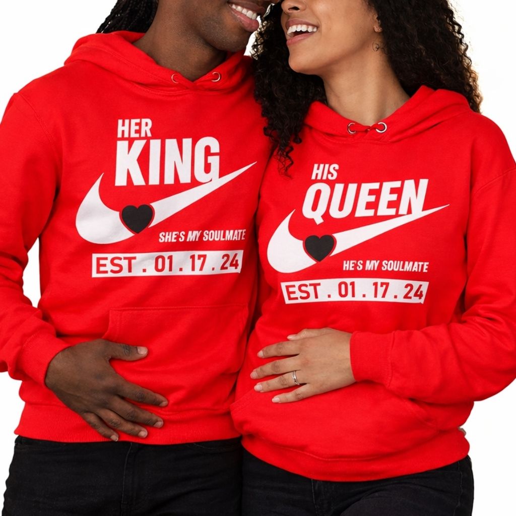 King and Queen Couples Hoodies | Red | Matching Valentines Day, Wedding & Anniversary Hoodies