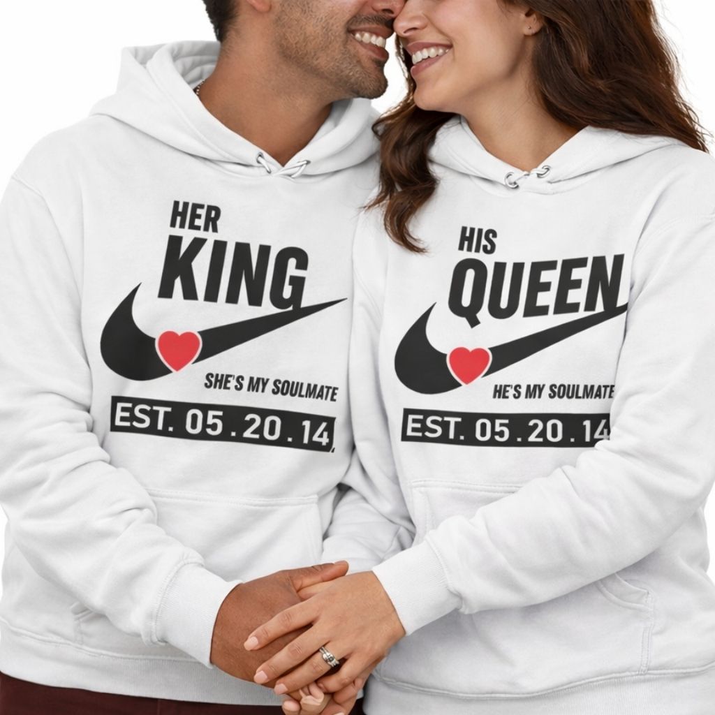 King and Queen Couples Hoodies | White | Matching Valentines Day, Wedding & Anniversary Hoodies