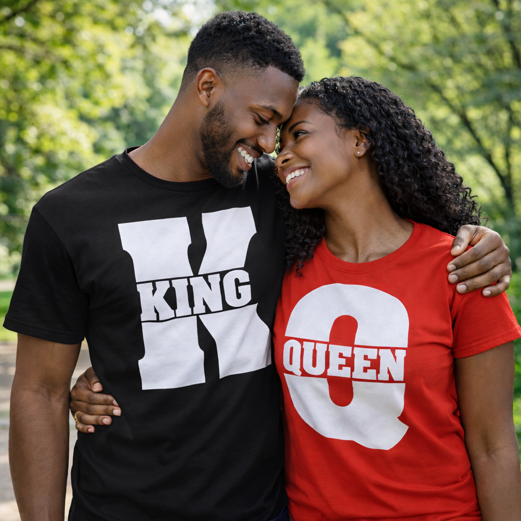King Queen Matching Couples Shirts Romantic Unisex Gifts for Valentines Weddings Anniversaries