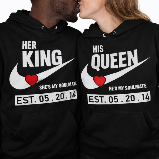 King and Queen Couples Hoodies | Black | Matching Valentines Day, Wedding & Anniversary Hoodies