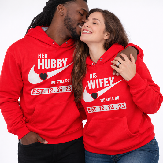Husband and Wife Couples Hoodies | Red | Matching Valentines Day, Wedding & Anniversary Hoodies