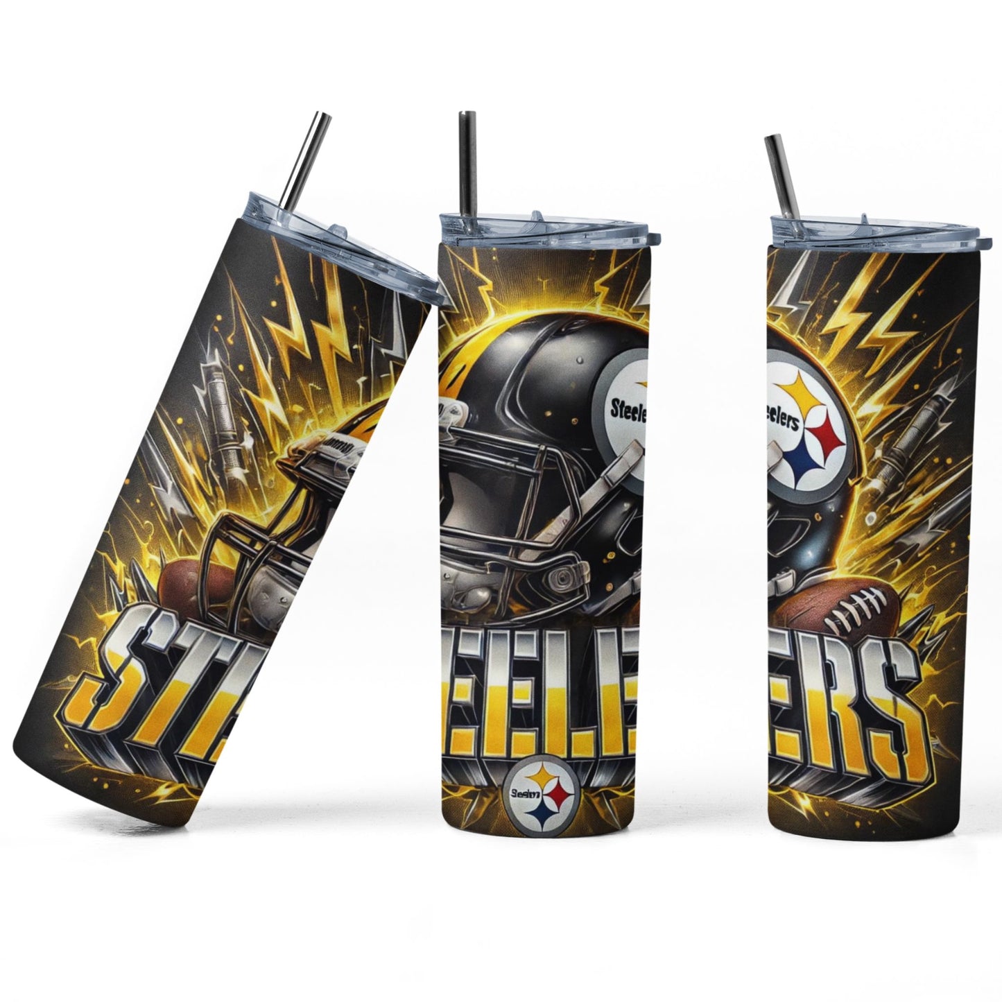 20 oz Steelers Football Skinny Tumbler with Straw