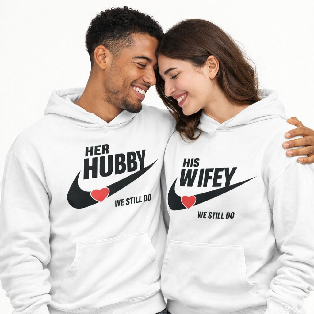 Husband and Wife Couples Hoodies | White | Matching Valentines Day, Wedding & Anniversary Hoodies