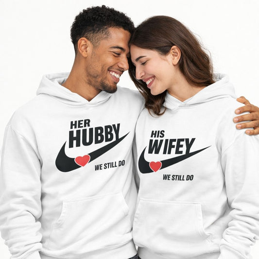 Husband and Wife Couples Hoodies | White | Matching Valentines Day, Wedding & Anniversary Hoodies